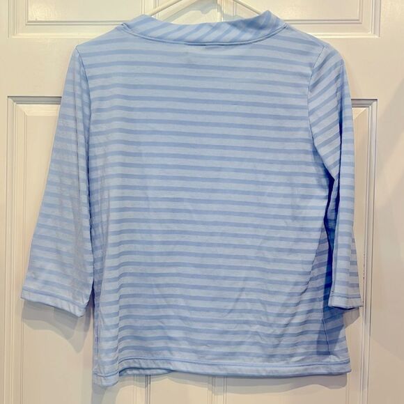 J Jill light blue striped recorder length sleeve top with side tie neck small - Picture 5 of 7